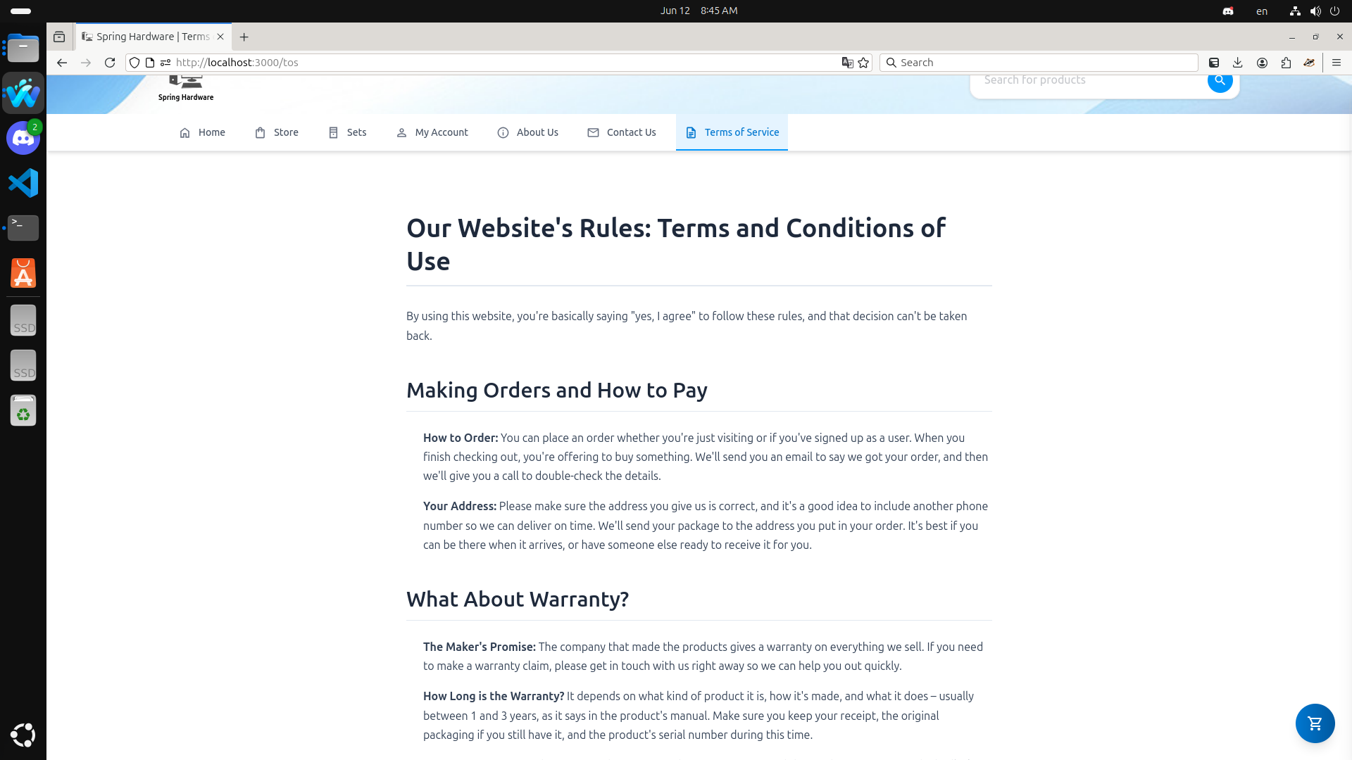 Terms of Service Page