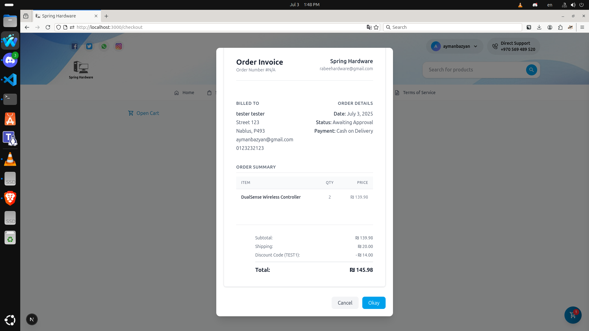 Order Confirmation Modal