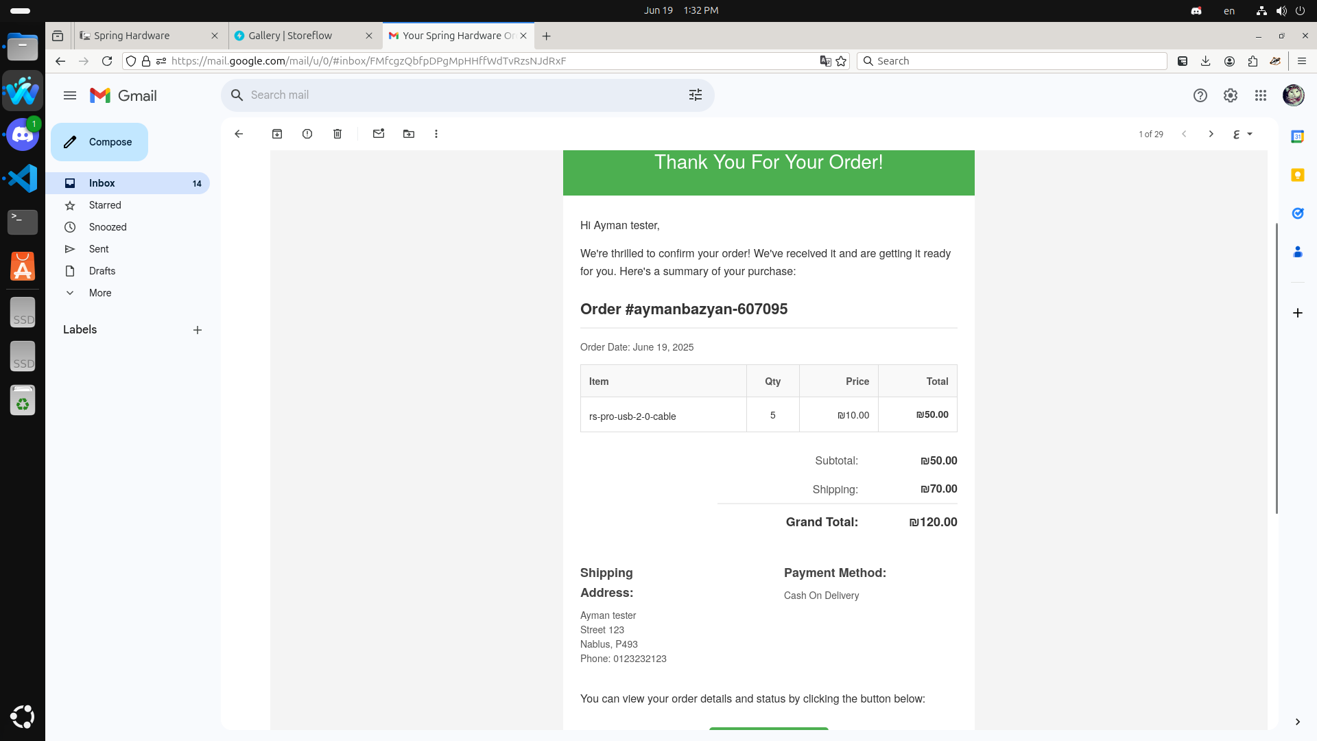 Order Confirmation Email