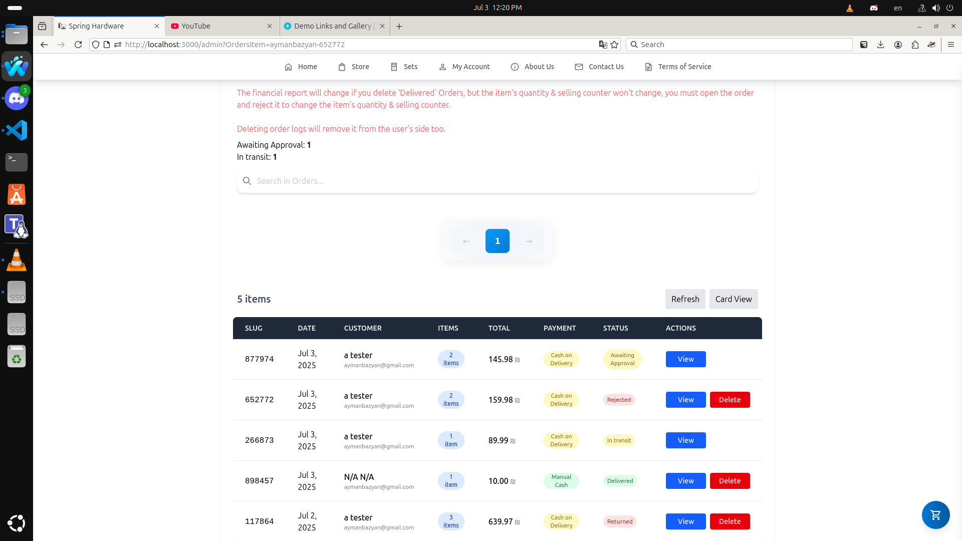 Admin: Orders List