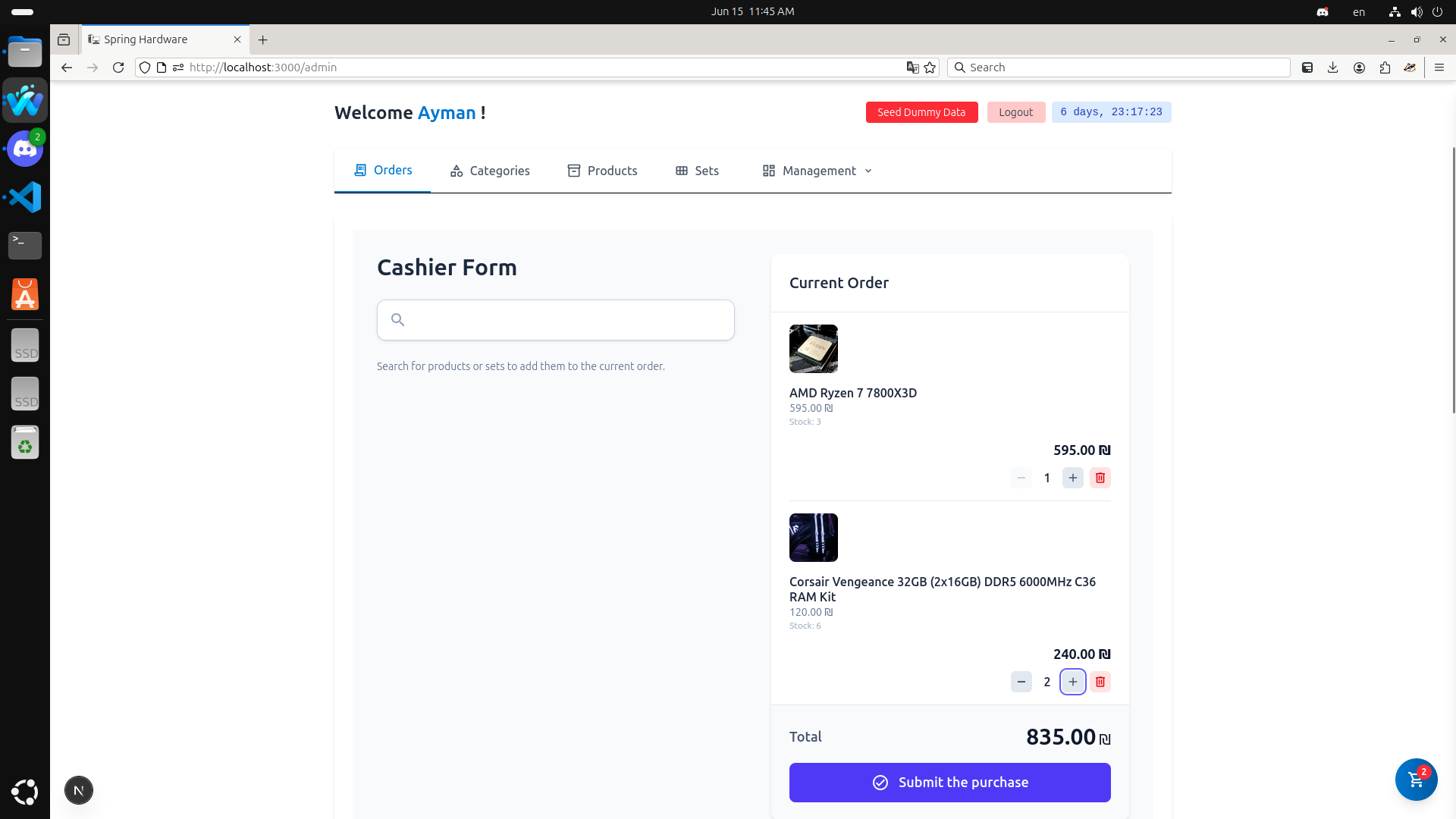 Admin: Cashier/POS Interface