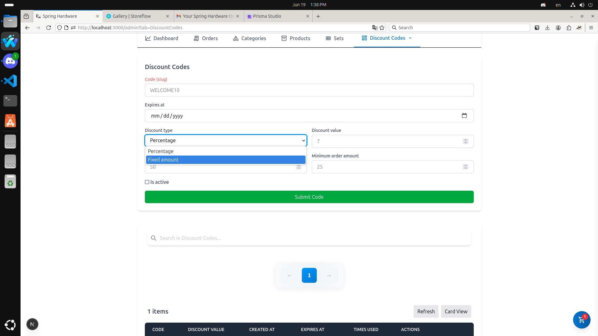Admin: Discount Code Creation
